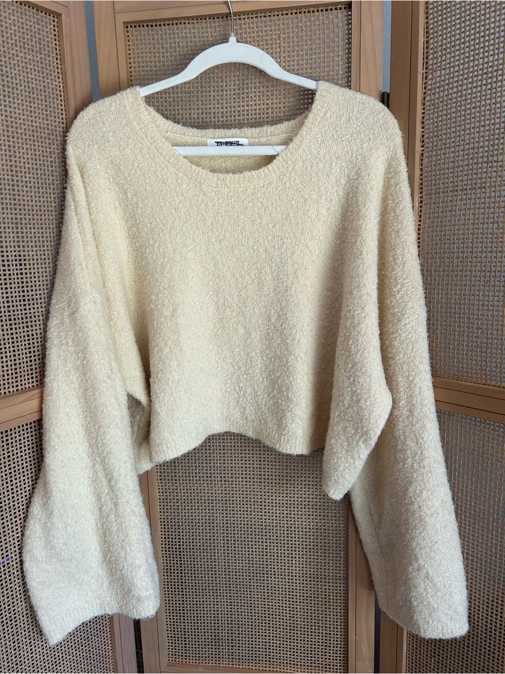 4th + Reckless Cream Boucle Cropped Sweater Balloon Sleeve Size Medium